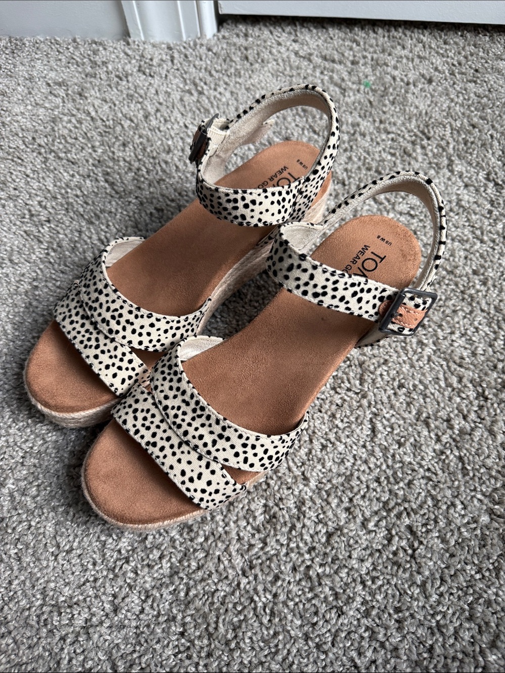 TOMS Women’s Cream and Black Spotted Ankle-Strap Sandals